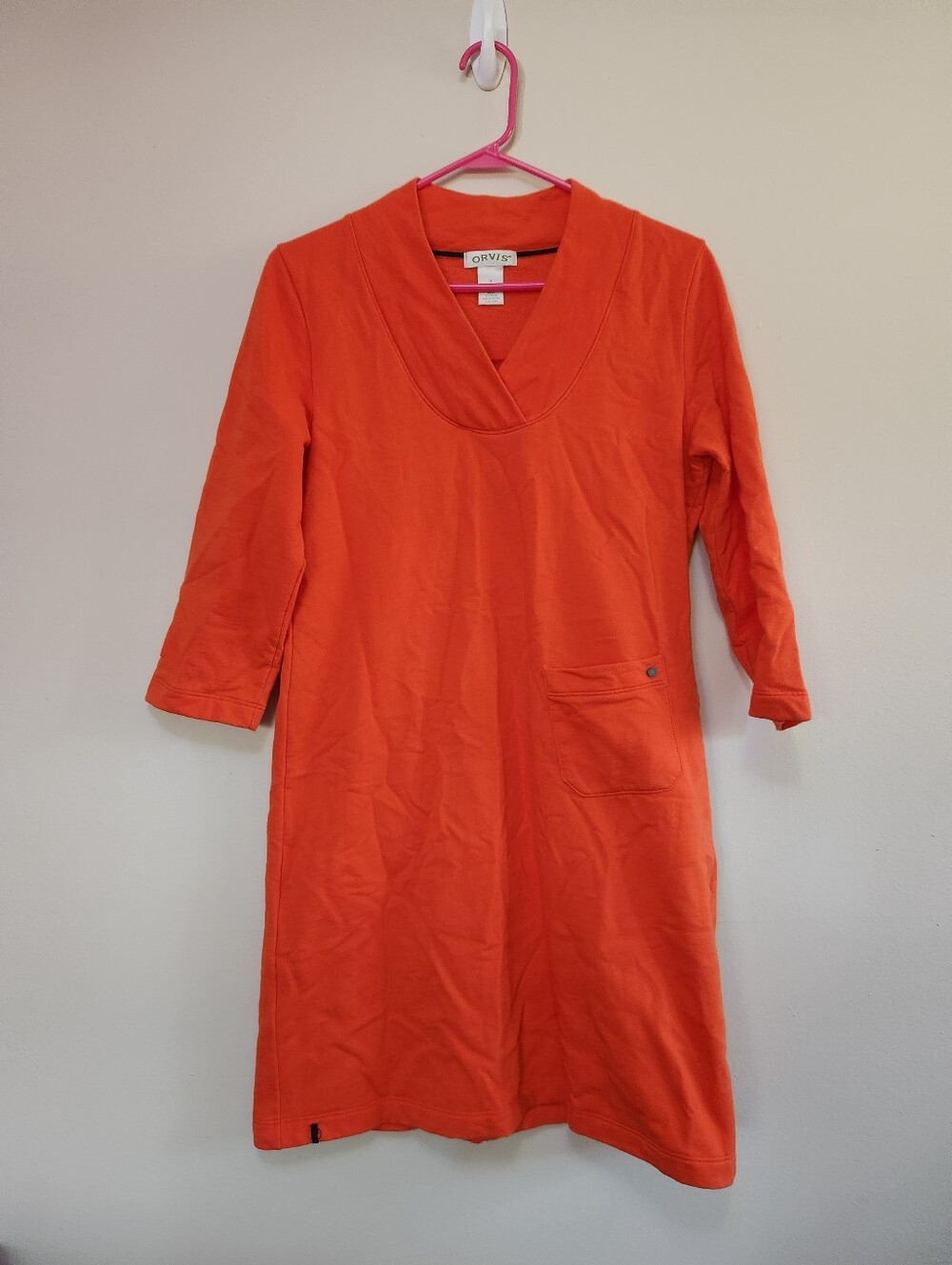 Orvis Dress Womens Shirt  Sweatshirt Material Dress Orange Medium Vneck Shift